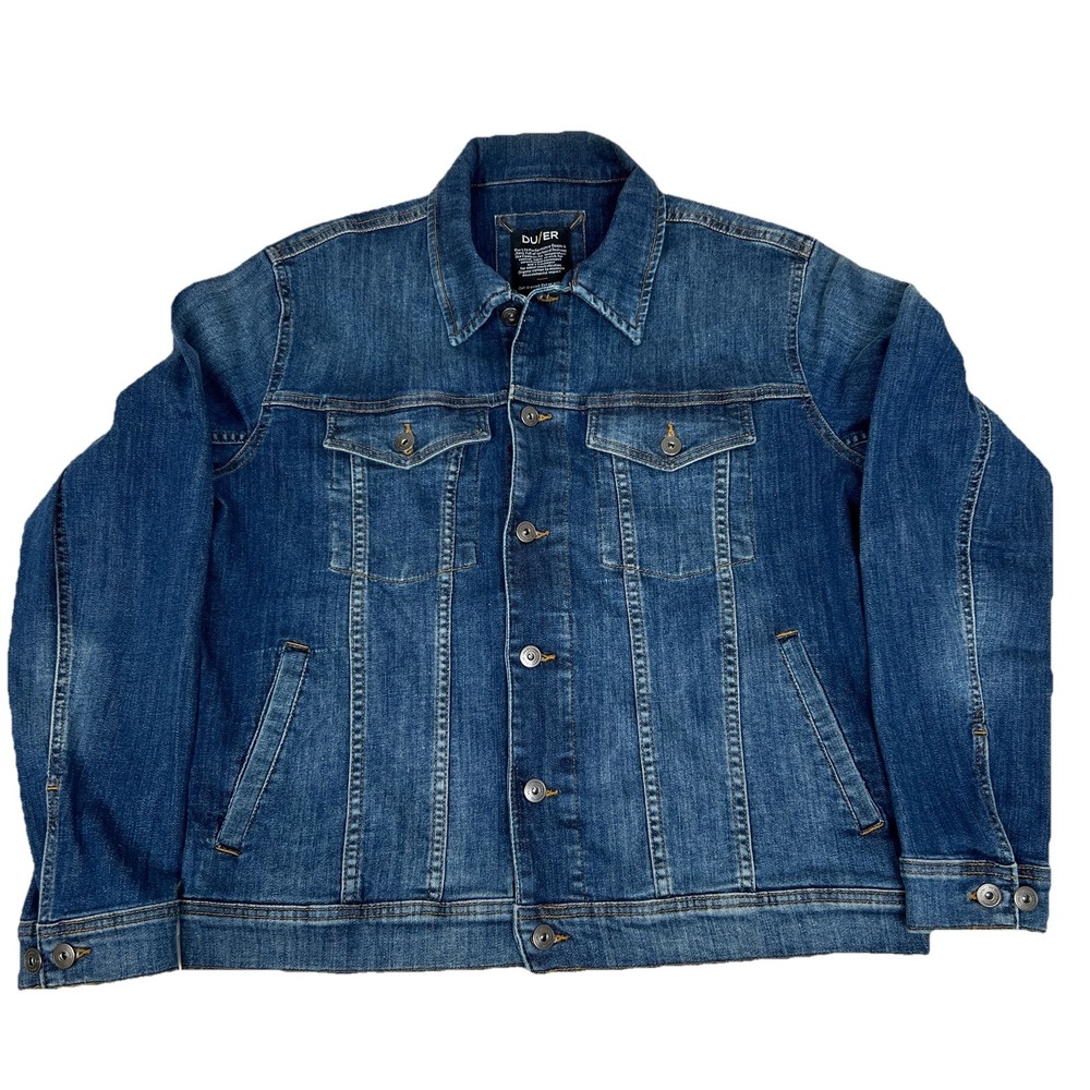 DU/ER Denim Jacket Men M Blue Stay Dry Performance Coolmax Organic Cotton